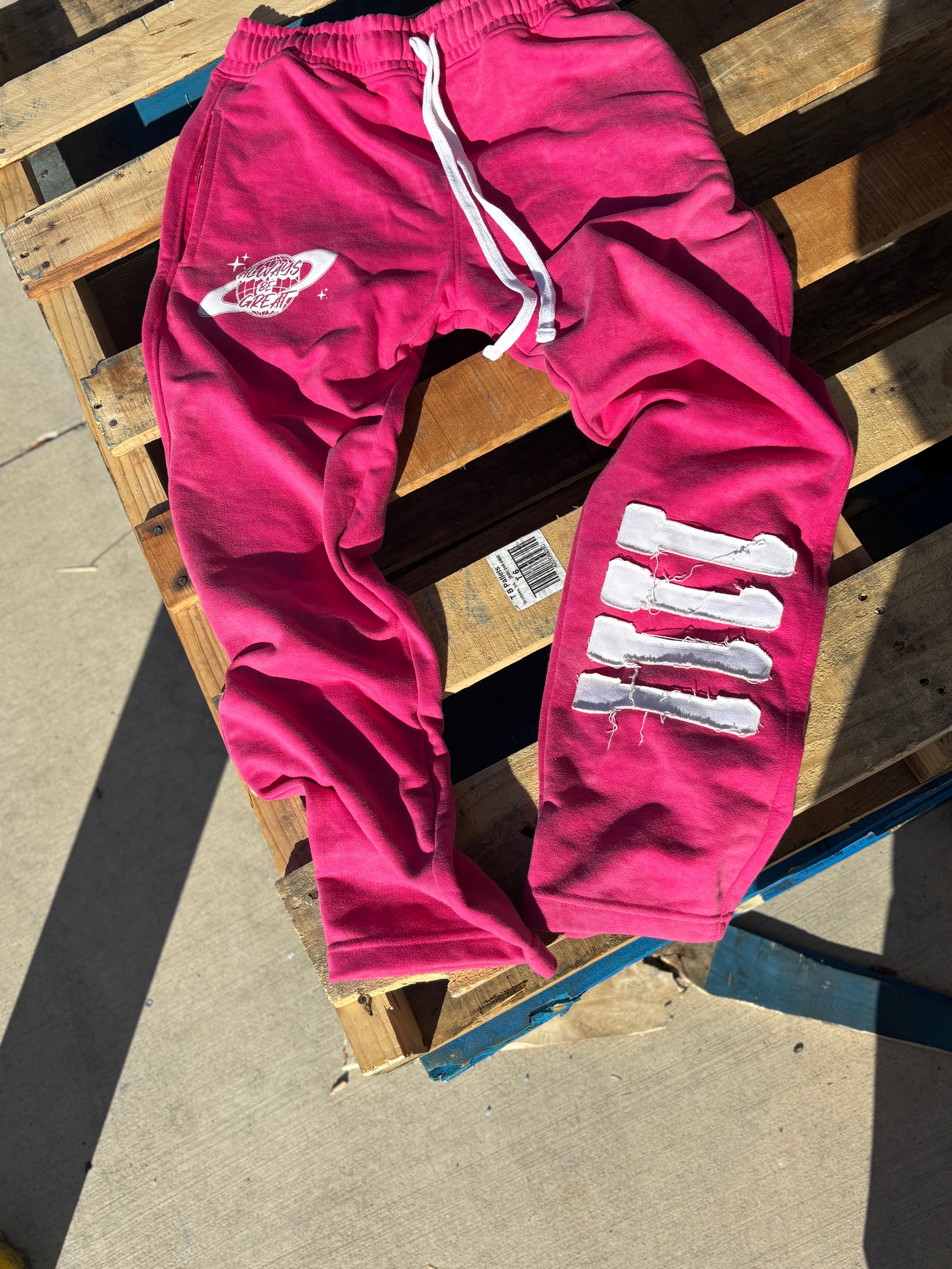 "Always Be Great" Acid Washed Pink Pants