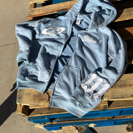 "Always Be Great" Acid Washed Ice Blue Hoodie