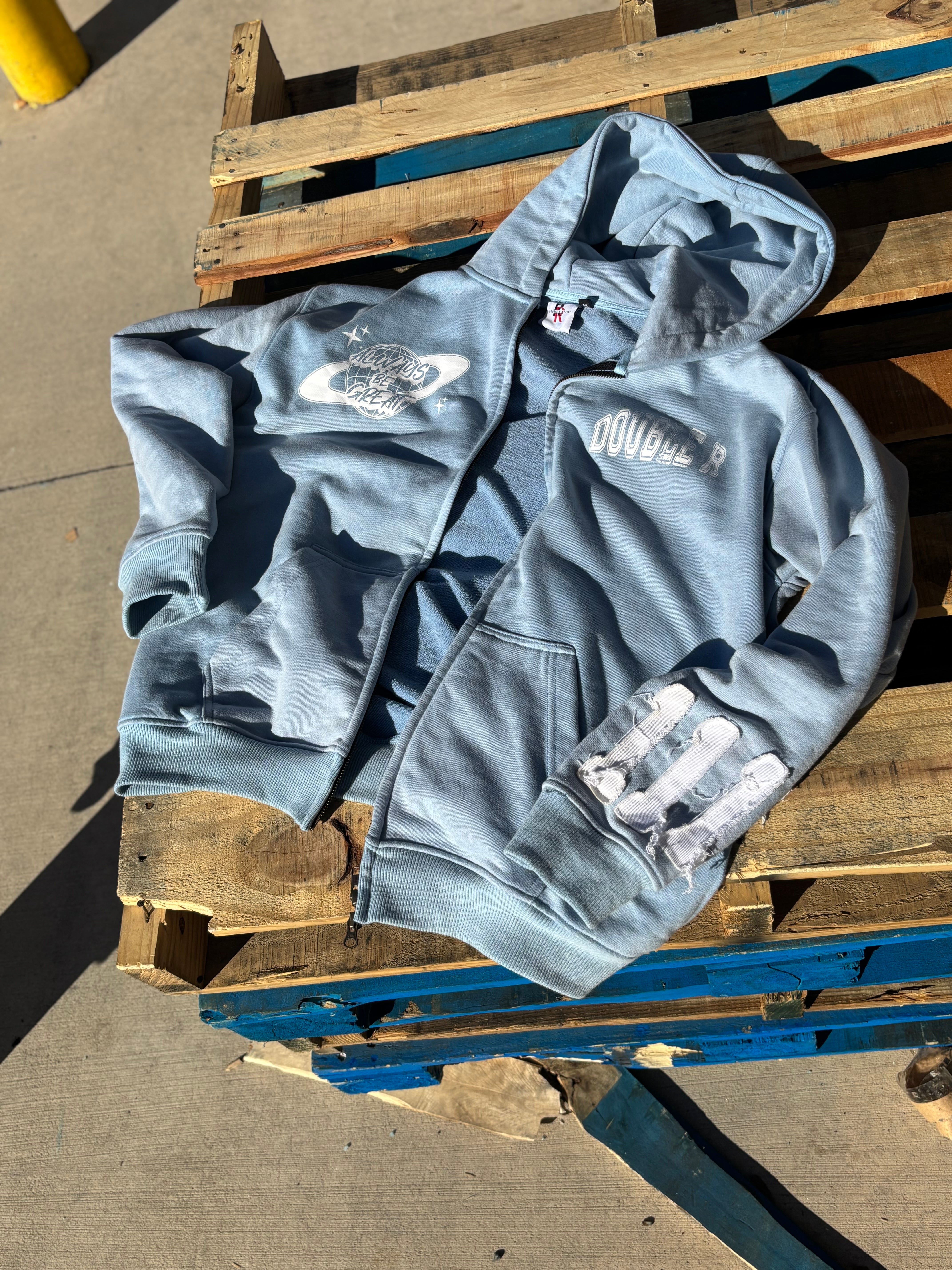 "Always Be Great" Acid Washed Ice Blue Hoodie